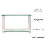 Townley Collection Console Table with Polished Stainless Steel Legs and Durable Glass Top