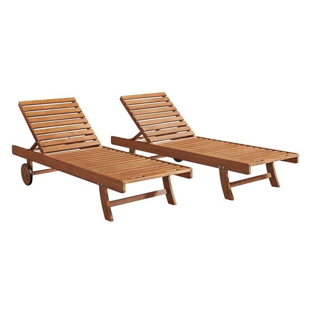 Caspian 2-Pack Adjustable Eucalyptus Wood Outdoor Lounge Chairs
