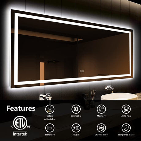 60 x 40 Inches LED Bathroom Mirror with Front and Backlit,Anti-Fog