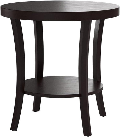 Perth Contemporary Round End Table with Shelf, Espresso