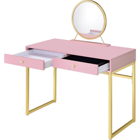 Base Vanity Set with 2 Drawers in Pink and Gold