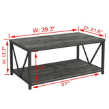 coffee Table, Rustic Wood and Metal Center Table for Living Room, 39.3 Inch Grey