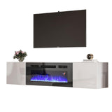 Floating TV Stand with 36" Electric Fireplace, High Gloss Finish Wall Mounted