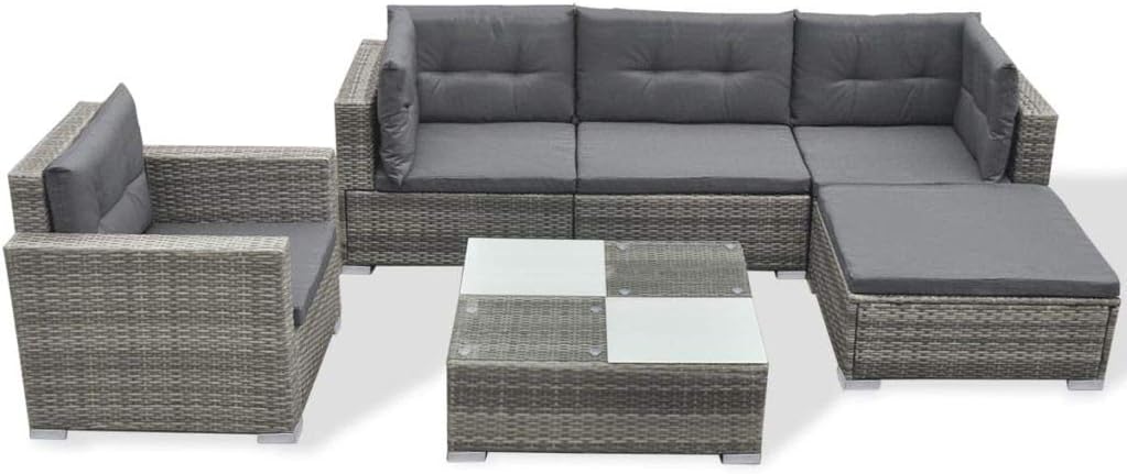 6 Pcs Patio Outdoor Conversation Set, All-Weather Poly Rattan Outdoor Furniture Set with TeaTable for Backyard & Garden
