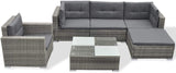 6 Pcs Patio Outdoor Conversation Set, All-Weather Poly Rattan Outdoor Furniture Set with TeaTable for Backyard & Garden