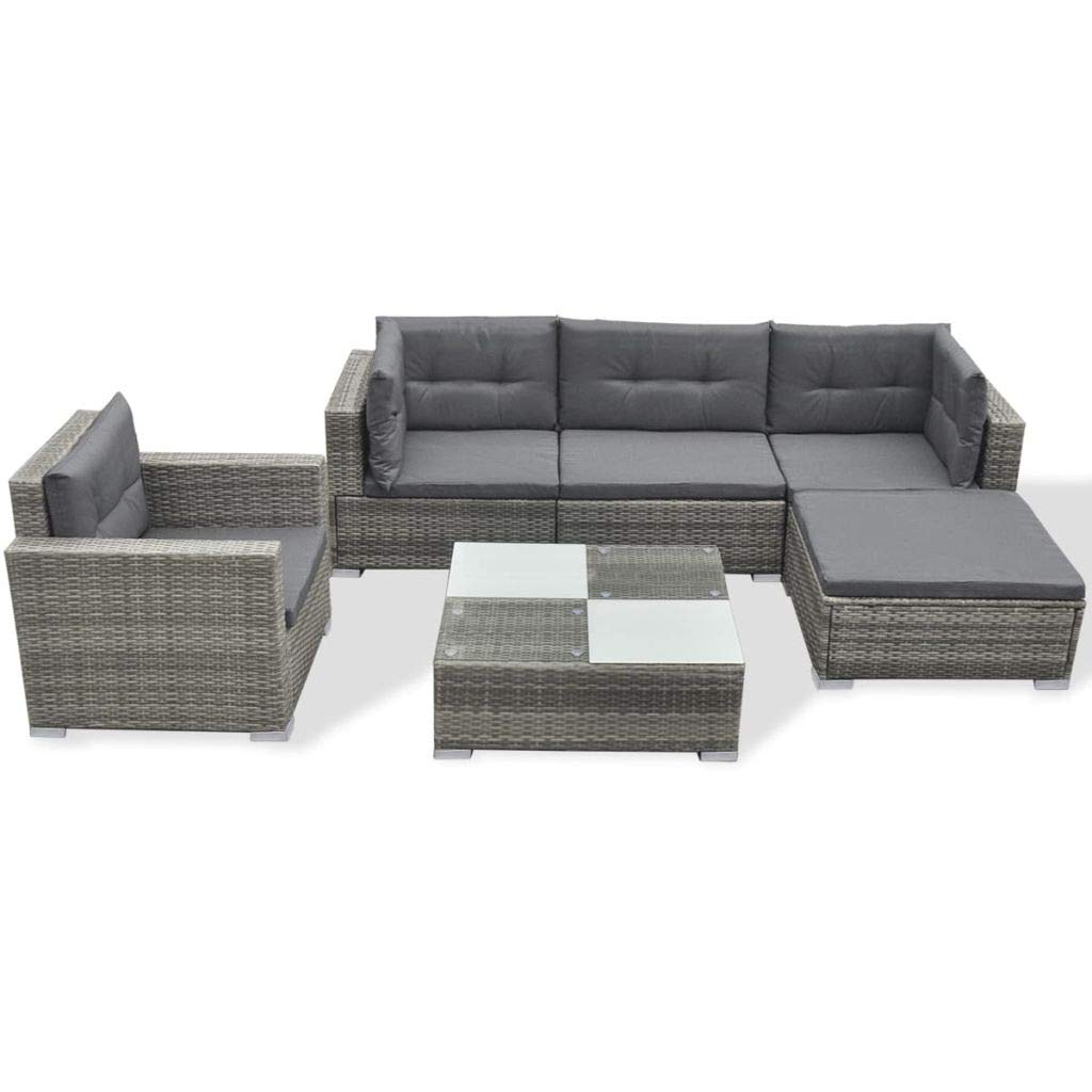 6 Pcs Patio Outdoor Conversation Set, All-Weather Poly Rattan Outdoor Furniture Set with TeaTable for Backyard & Garden