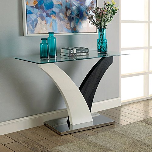 Tri Contemporary Glass Top Console Table in White and Gray