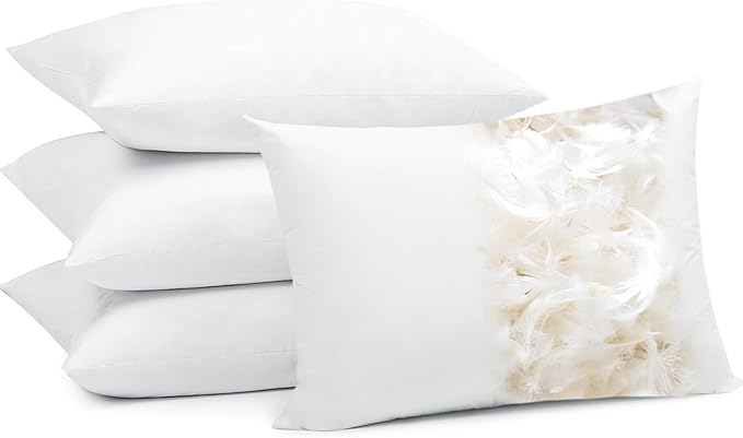 Botduck Goose Down Feather Pillows Standard Size Set of 4 Pack Hotel Collection Bed Pillow for Sleeping Medium Firm Support for Side Stomach & Back Sleepers, 20x26 Inch