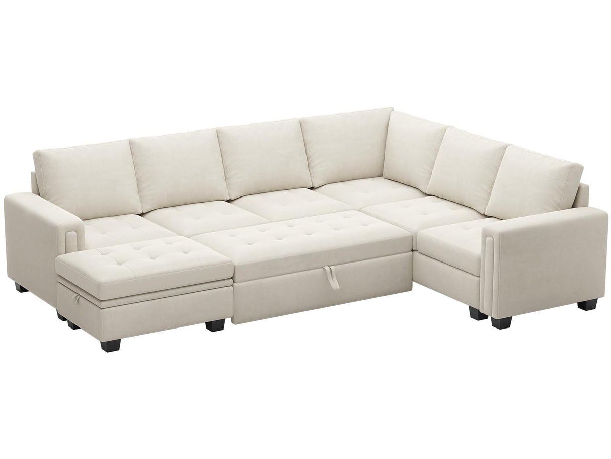 Modular Sectional Sleeper Sofa with Pull Out Bed U Shaped Sectional Sofa Couch with Storage Ottoman