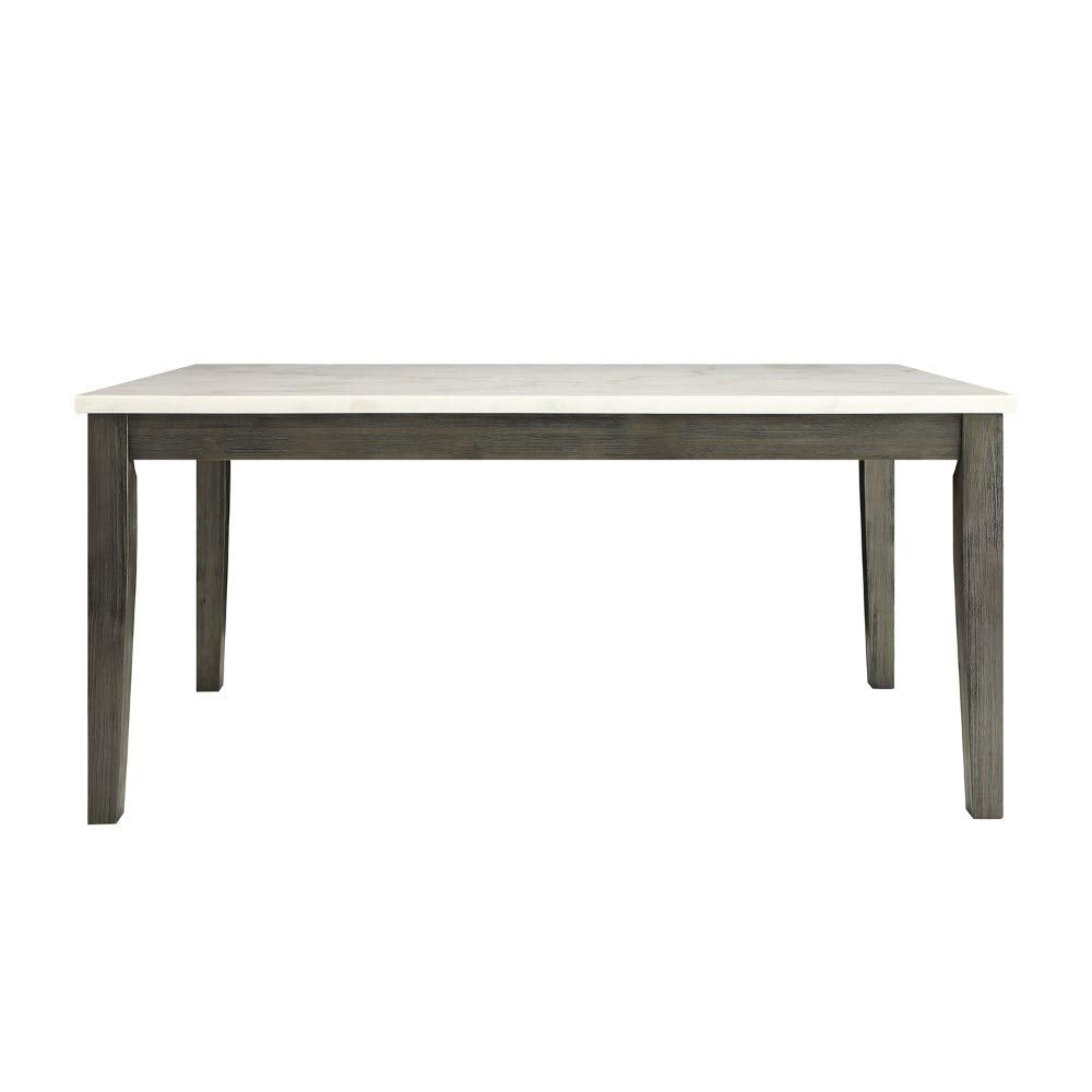 Benjara Benzara Wooden Dining Table with Marble Top, White and Gray