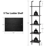 5 Tier Ladder Shelf, 70-Inch Wall Mounted Ladder Bookshelf Metal Frame