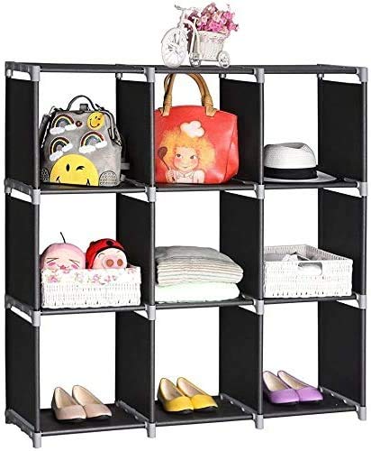 Cube Storage Shelves, Black Cube Bookcase Multifunctional Assembled 3 Tiers 9 Compartments Storage Organizer Cubes in Living Room, Bedroom (Black)