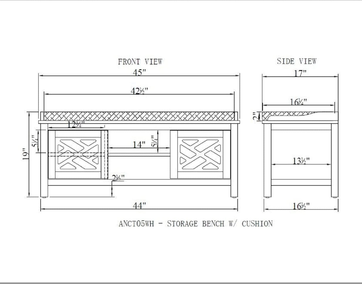 45" W Wood Storage Bench with Cushion