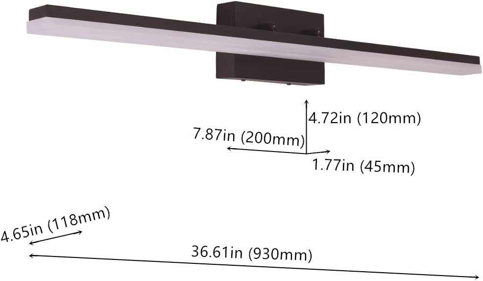 mirrea 36in Modern LED Vanity Light for Bathroom Lighting Dimmable 36w Black Painted (Warm White 3000K)