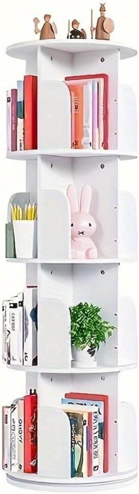4 Tier Rotating Display Bookshelf Organizer Floor Standing Bookcase Storage