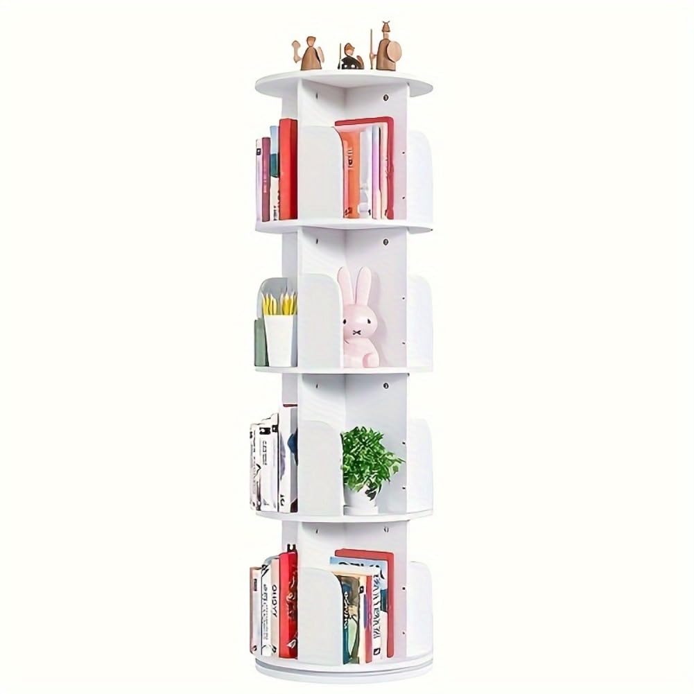 4 Tier Rotating Display Bookshelf Organizer Floor Standing Bookcase Storage