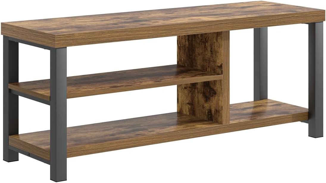 Modern Wood Storage Bench for Entryway Hallway, Industrial Indoor Shoe Rack Bench Seat for Living Room Bedroom,