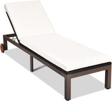 Outdoor Pool Chaise Lounge Chair, Metal Rattan Lounger Recliner Chair W/Wheels