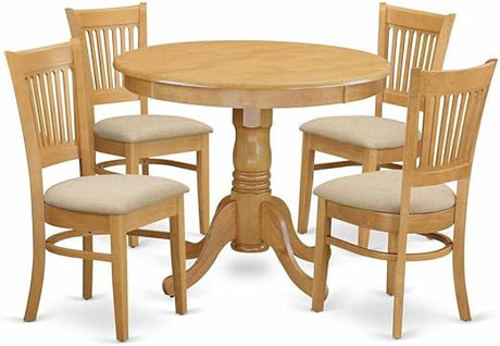 ANVA5-OAK-W 5 Piece Dining Set Includes a Round Dining Room Table with Pedestal