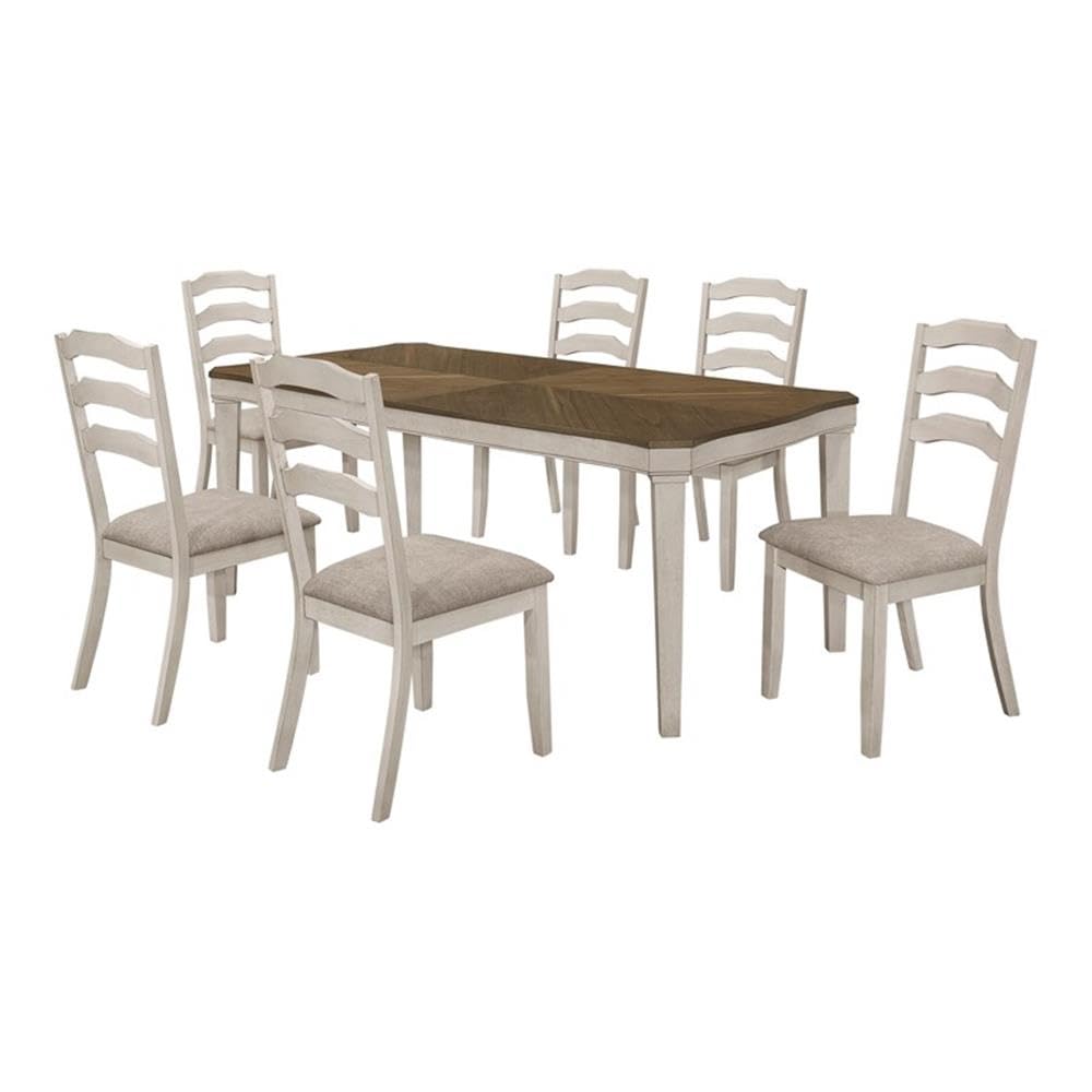 Wood Starburst Dining Table Set in Khaki and Rustic Cream