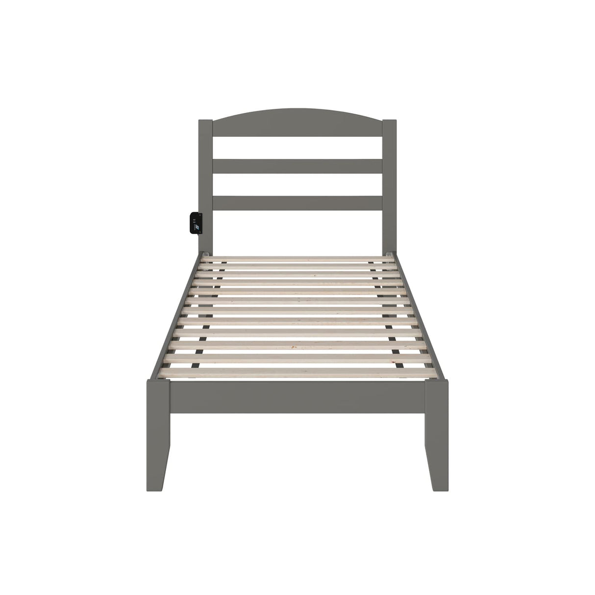 Wood Traditional Twin Bed with USB Charger in Gray