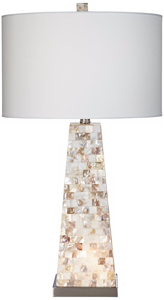 Lorin Modern Coastal Modern Table Lamp with Nightlight 29" Tall Pearl Tile Square Tapered