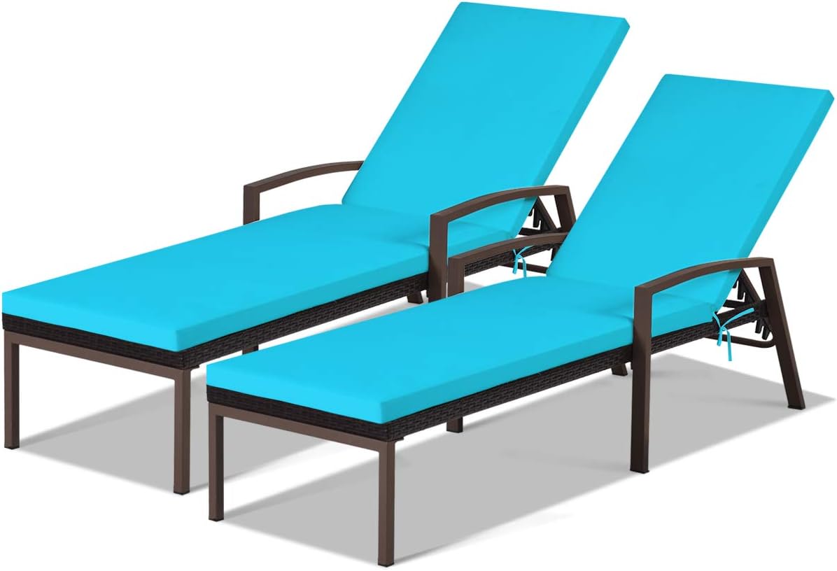 2PCS Rattan Lounge Chair Outdoor, Patio Wicker Chaise Lounge