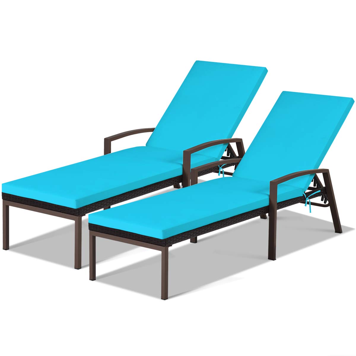 2PCS Rattan Lounge Chair Outdoor, Patio Wicker Chaise Lounge