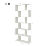 Geometric Bookcase White, S-shaped Wooden Bookshelf, 6-Tier Modern Freestanding