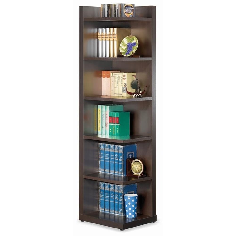 6 Shelf Narrow Corner Bookcase in Cappuccino
