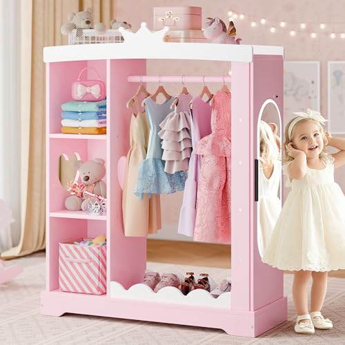 Kids Armoire with Jewelry Cabinet, Dress up Storage with Mirror and Shelves