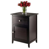 Modern 1 Drawer Wooden End Table Nightstand with Cabinet in Espresso