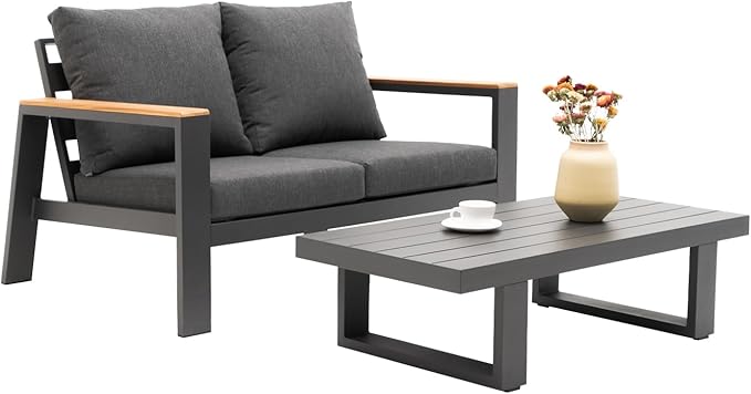 Outdoor Loveseat Sofa All-Weather Patio Sofa Couch High Back 2 Seater