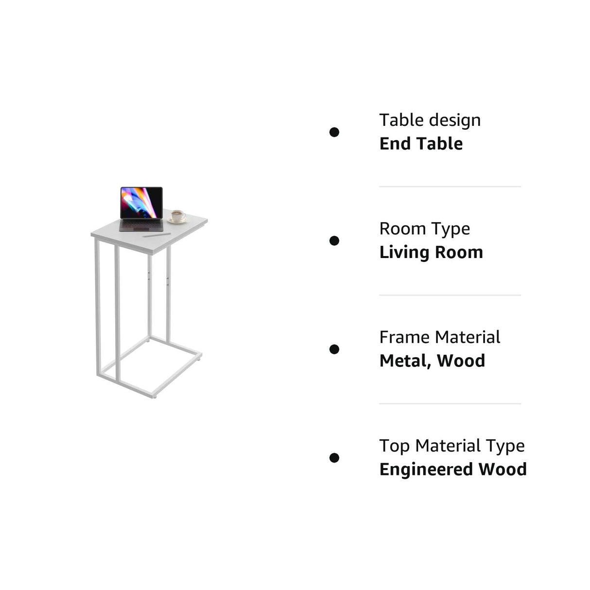 Wide C Side Table,C Couch Table with Metal Frames, Small Snack End Table