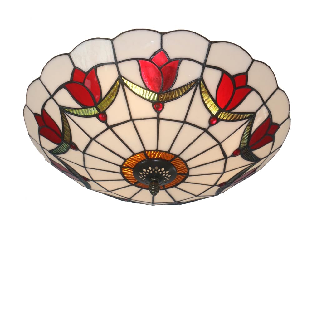 16 Inch Tiffany Style Stained Glass Ceiling Light - Vintage Flush Mount