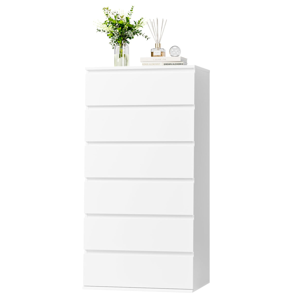 White Dresser, 6 Drawer Dresser, Modern Tall Floor Storage Cabinet