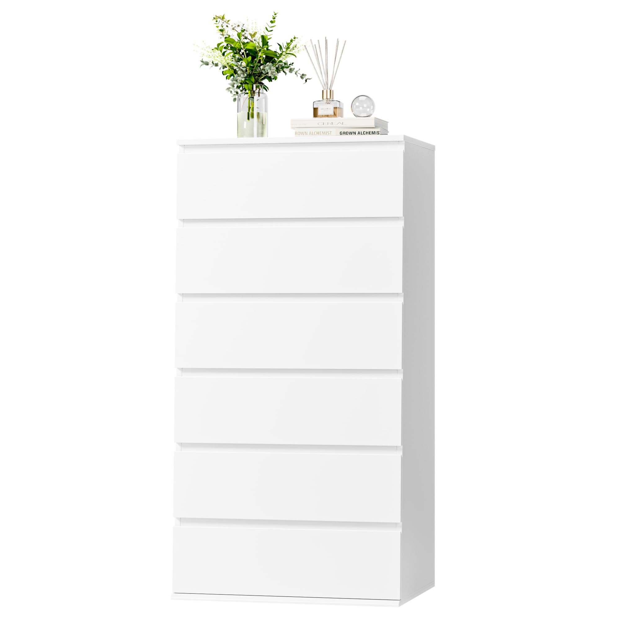 White Dresser, 6 Drawer Dresser, Modern Tall Floor Storage Cabinet