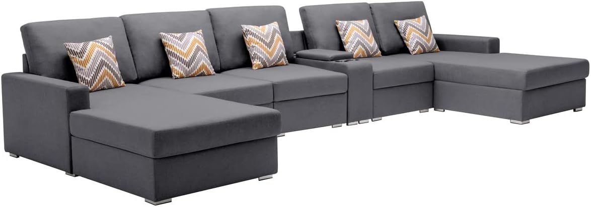 Nolan Gray Linen Fabric 6Pc Double Chaise Sectional Sofa