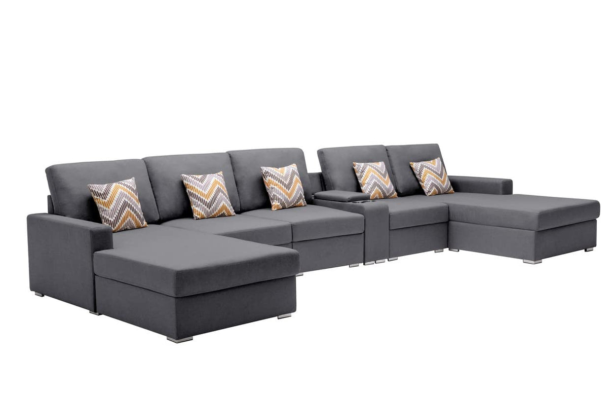 Nolan Gray Linen Fabric 6Pc Double Chaise Sectional Sofa