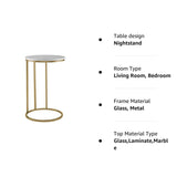 Ophelia Contemporary Metal and Glass Round C Accent Table, 16 Inch, Marble and Gold