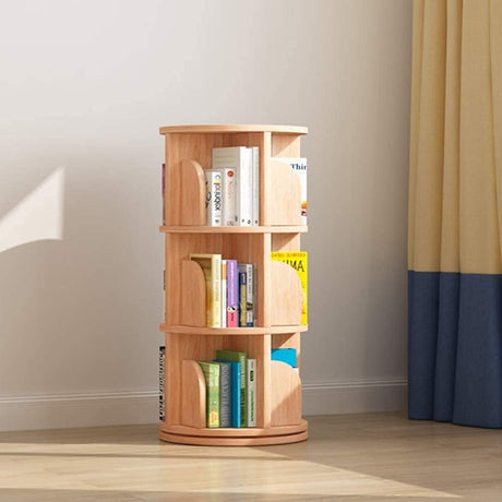 Shelves Bookshelf Organizer 360° Rotating Wood Color, 2/3/4/5/6 Tier Round Bookcase