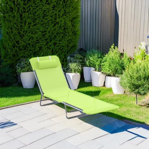 Folding Chaise Lounge Pool Chairs, Outdoor Sun Tanning Chairs with Pillow
