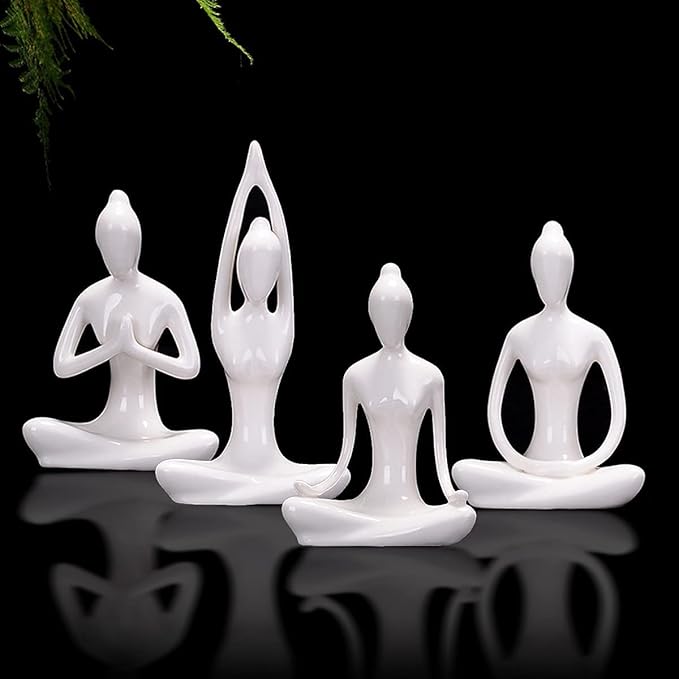 Lot of 4 Meditation Yoga Pose Statue Figurine Ceramic Yoga Figure Set Decor - Patina Gold