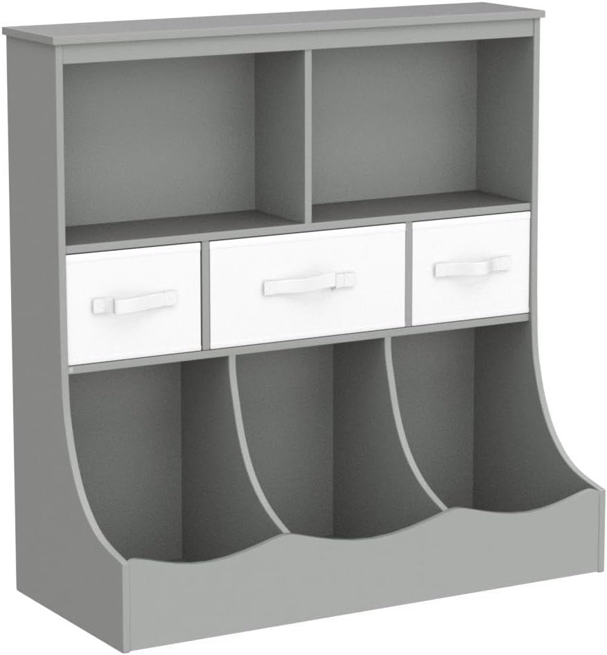 3-Tier Kids Bookcase Toddler Storage Organizer Cabinet Shelf w/ 8 Compartment