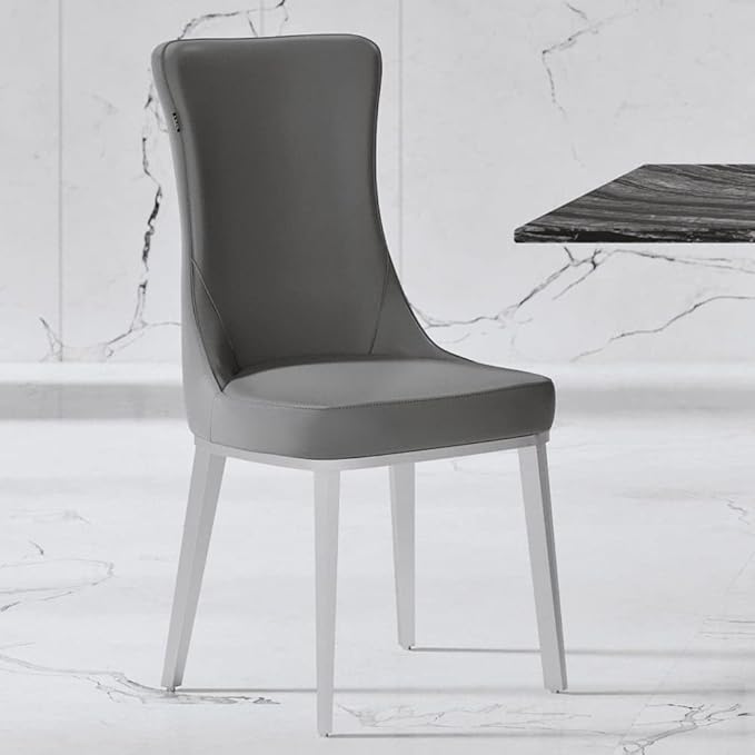 Modern Norma Dining Chair - Dark Grey with Polished Stainless Steel Base