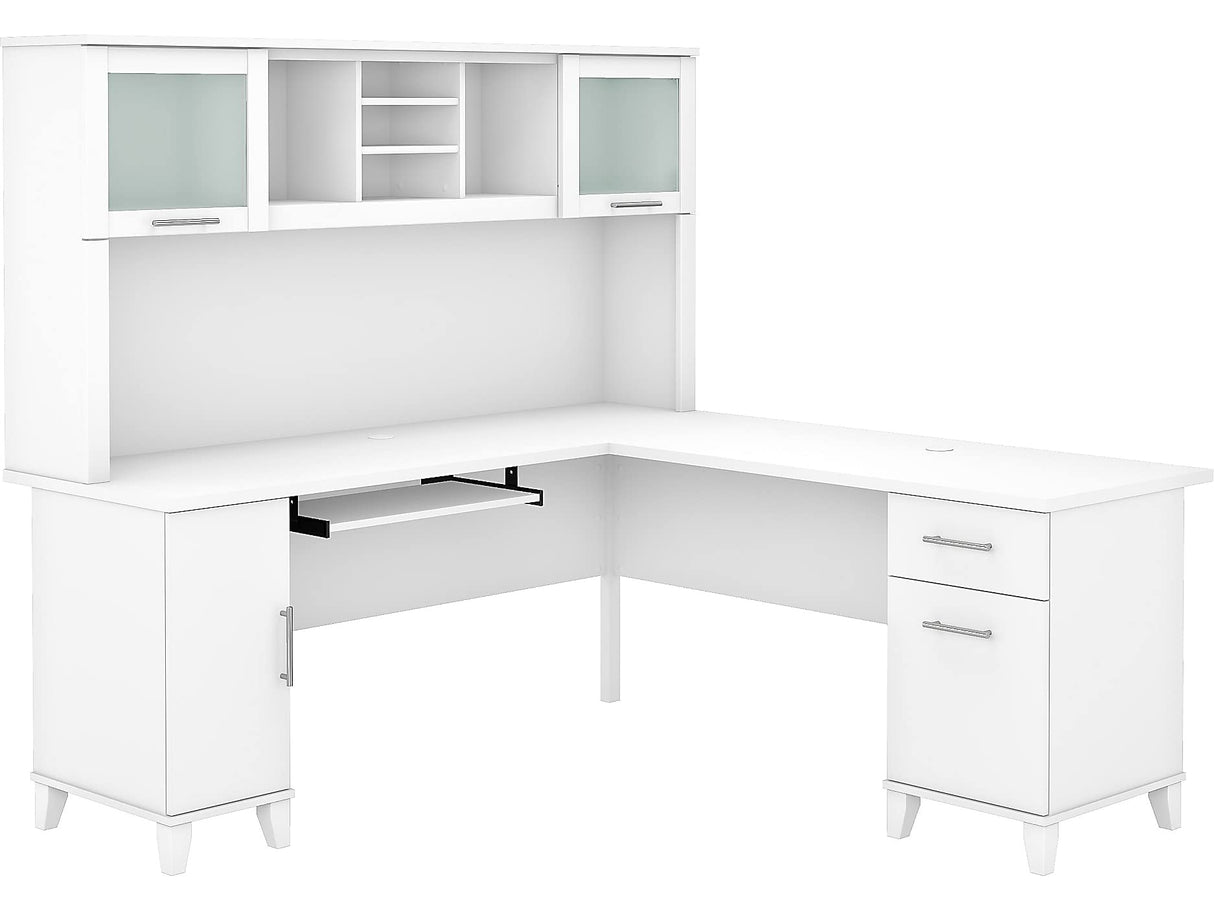 SET001WH Somerset 72-Inch W L-Shaped Desk with Hutch, White