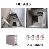 Rabbit Cage Indoor Outdoor Rabbit Hutch on Wheels Wooden Bunny Cage 2-Story