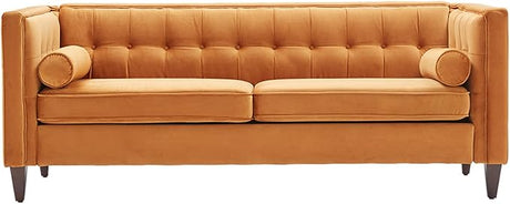 78'' W Velvet Sofa, Mid-Century Love Seats Sofa Furniture with Bolster Pillows, Button Tufted Couch for Living Room, Tool-Free Assembly (Sofa, Ginger)