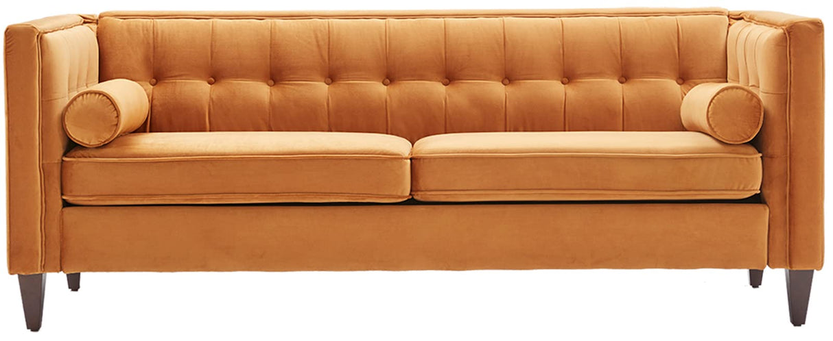 78'' W Velvet Sofa, Mid-Century Love Seats Sofa Furniture with Bolster Pillows, Button Tufted Couch for Living Room, Tool-Free Assembly (Sofa, Ginger)