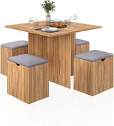 5-Piece Dining Table Set with 4 Stools - Space-Saving Kitchen Table